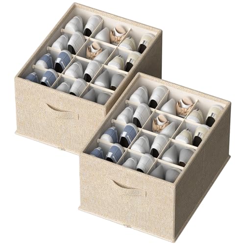 FHSQX 2 Pack Shoe Organizer for Closet,Foldable Shoe Organizer,Fits up to 24 Pairs,Storage Containers With Bottom Support for Shoes | Foldable, Fits up to 24 Pairs, With Bottom Support, for Shoes - color: Beige, size: 16.5*12.6*9.5in