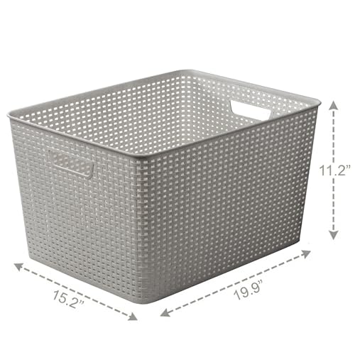 BINO | Plastic Storage Baskets, 45 Liter - 2 Pack, Natural Grey | THE WOVEN COLLECTION | Storage Basket for Shelves | Woven Storage Baskets for Organizing Bins | Pantry Shelf Organizer | Container Bin - color: Natural Grey, size: 45L | 2-Pack