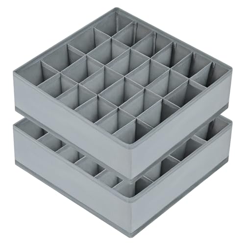 Joyoldelf Sock Drawer Organizer Divider 2 Packs Underwear Organizer, 24 Cell Closet Organizers and Storage Organizer Sock Holders Organizers for Storing Socks, Handkerchiefs, Ties, Belts (Grey) - color: Grey, size: 2*24 Cells