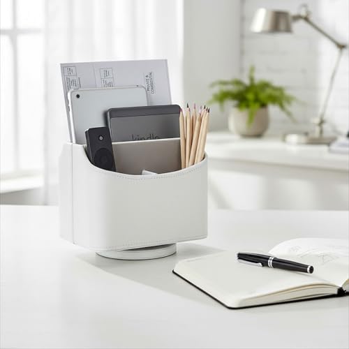 UnionBasic Rotating Desk Organizer, 360 Desk Spinning Caddy, Desktop TV Guide/Mail/Media/Remote Controller Holder Organizer,White - color: White