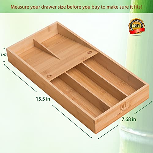guiogc Bamboo Silverware Organizer, Kitchen Silverware Drawer Organizer, Utensil Tray Holder, Cutlery Tray for Spoons, Forks, Knives - size: Double Layer-Medium