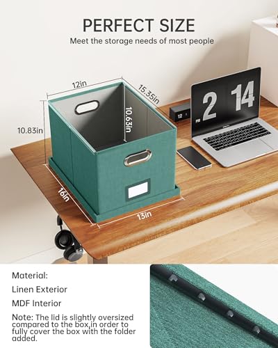 2 Pack File Storage Organizer, Document Organizer, Portable File Box with Lid, Fit for Letter/Legal File Folder Storage,Forest-green-Box only - color: Forest-green, size: 2 pack