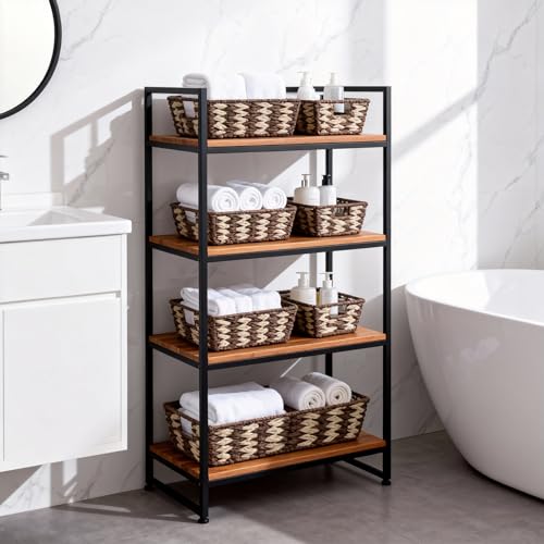 Paper Rope Storage Baskets for Shelves Organizing, Small Hand Woven Wicker Organizer Basket with Handle for Bathroom Toilet Paper Storage, Beige and Brown, 3-Pack - color: Paper Rope Beige&brown, size: 3 Pack