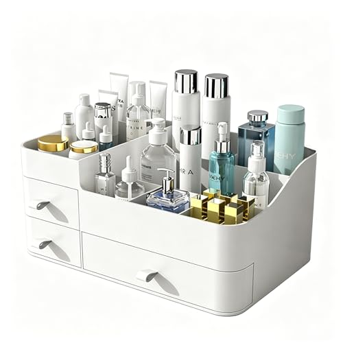 MIUOPUR Makeup Organizer with Drawers, Bathroom Counter Organizer, Plastic Cosmetic Display Case, Large Skincare Storage for Vanity Countertop, Ideal for Bedroom Dresser top and Desktop - color: Artic White