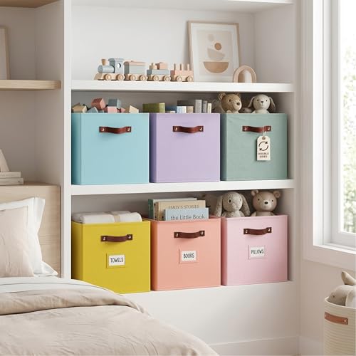 DECOMOMO Storage Bins, Cube Storage Bin with Labels, Fabric Storage Cubes for Shelves (10.5" x 11" / 6pcs, Rainbow) - color: Rainbow, size: Cube 11" / 6pcs