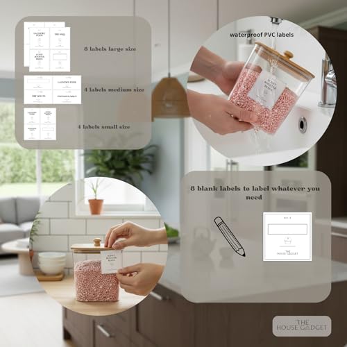 Laundry Pods Storage Container, Clear Laundry Room Organization and Storage,Detergent Powder Container,with Wooden Lids & Labels, 4 Pack