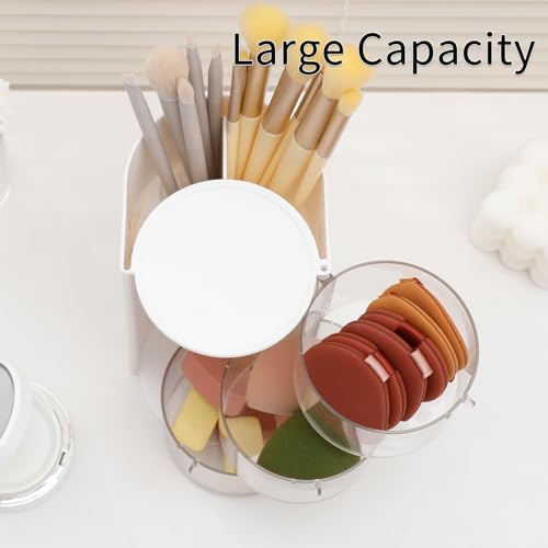 FABROK 3-Layer Clear Hair Accessories Organizer with Hair Brushes Holder, Rotatable Small Jewelry Box for Clip Earring Necklaces, Desktop Organizer Case for Cotton Swab, Accessories - color: White, size: 3-Layer