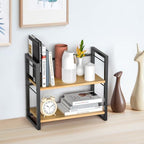 Office Desk Shelf Organizer, Wood Desktop Bookshelf Supplies Storage Rack, Shelf for Top of Desk and Dresser (Black-2 Tier) - color: Black
