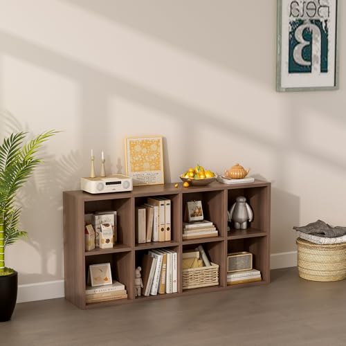 OSCHF 8-Cube Storage Shelf Bookcase - Wooden 4-Tier Floor Standing Open Bookshelf for Home and Office, Cuby Orgainzer, Walnut - color: Walnut, size: 8-Cube