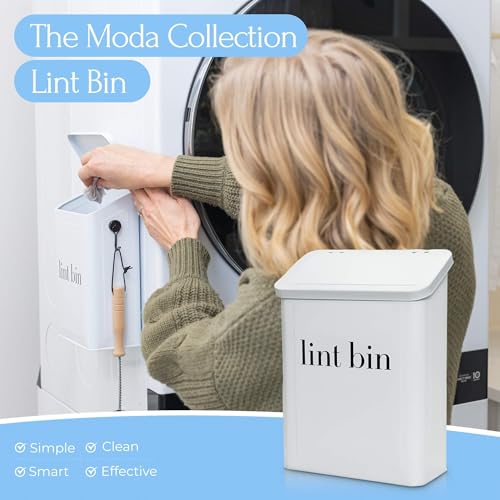 Magnetic Laundry Lint Bin for Dryer | Wall-Mounted Small Trash Can for Laundry Room | Includes Magnetic Hook & Lint Brush | Space-Saving Magnetic Laundry Trash Can | Matte White - color: Matte White
