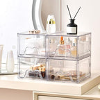 Stebopum 6 Pack Stackable Makeup Organizer, 4.4'' Tall Acrylic Bathroom Makeup Organizer and Storage Drawer with Pull-out Handle, Clear Plastic Storage Bins for Vanity,Pantry,Desk,Undersink,Kitchen - style: 6pack Small