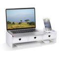 Computer Monitor Stand Riser with 3 Drawers - No Assembly White Desk Organizer & Laptop Shelf - Waterproof Desktop Storage for Home Office, School Dorm & Vanity - 3-Tier Space-Saving Design