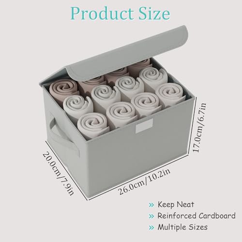 Fabric Storage Bin with Lid, Closet Boxes with Cover, Collapsible Stackable Organizer Basket with 2 Handles, for Home and Bedroom, 4 Pack, Grey, 10.2 x 7.9 x 6.7 In, XSNY12GS-4 - color: Grey, size: Small（4 Pack）