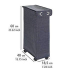 WENKO Slim Laundry Basket with Wheels, Thin Laundry Hamper, Rolling Laundry Bin with Lid, Space Saving Narrow Laundry Hamper for dirty Clothes Storage, 23.6 x 15.8 x 7.3 in, Blue - color: Blue Denim