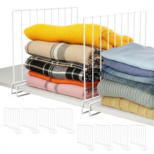 8-Pack 9“ Tall Metal Shelf Dividers for Closet Organization, Wardrobe, Bookshelf, Cabinet, Cupboard - Closet Shelf Dividers - Easy to Install - No Tool - White PE Coating Steel - size: 8-PACK, style: Metal Height 9inch
