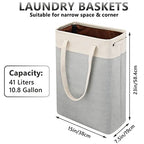 i BKGOO Laundry Basket with Handles Beige&Silver Slim Laundry Bin Collapsible Dirty Clothes Basket Narrow Laundry Bag Foldable Dirty Hamper for Camping, Dorms, Apartments - color: Beige&Silver