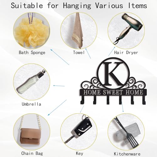 Metal Letter k Key Holder for Wall, Monogram Coat Rack Wall Mount, Key Hooks Perfect for Bathroom, Living Room, Kitchen, Office Ideal Wedding, Anniversary, Housewarming Gift (K) - style: K