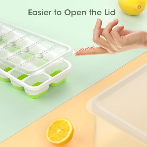 DOQAUS Ice Cube Tray with Lid and Bin - 4 Pack Silicone Ice Cube Trays for Freezer, Stackable Ice Bucket Kits with Storage Container & Scoop for Kitchen, RV, Cocktail, Coffee - color: Green