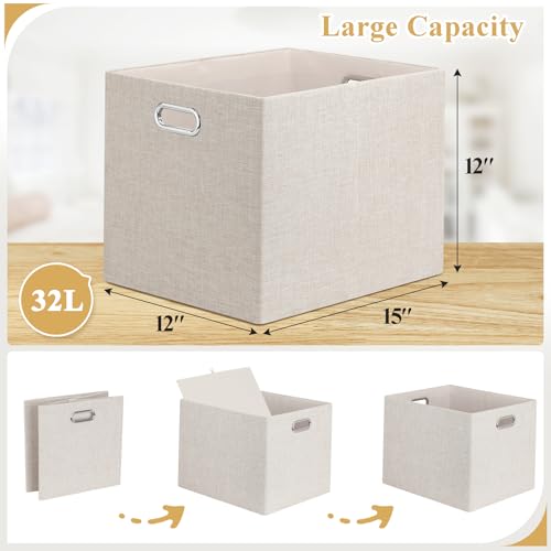 Posprica 15.12"x12.13"x12.01" Storage Cube Bins, Linen Decorative Closet Storage Organizer for IKEA Kallax, 4 Pack Fabric Foldable Large Storage Baskets for Closet, Shelves, Clothes, Toy (Beige) - color: Beige, size: 15.12 Lx12.13 Wx12.01 H