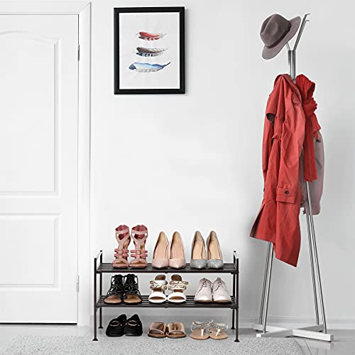 Seville Classics Sturdy Freestanding Storage Shelf for Bedroom, Closet, Entryway, Dorm Room Organizer, Stackable Durable Metal Shoe Rack, Espresso Slat, 2-Tier - color: Espresso Slat, size: 2-Tier