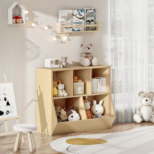 HOOBRO Kids Bookshelf, Bookcase Footboard, Toy Storage Cubby, Children's Toy Shelf, 35.4" L Storage Cabinet, Fit for Children's Room, Playroom, Hallway, Kindergarten, Natural NL32CW01 - color: Natural, size: 35.4"L x 11.8"W x 29.5"H