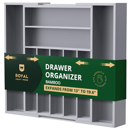 ROYAL CRAFT WOOD Luxury Bamboo Kitchen Drawer Organizer - Silverware Organizer - Utensil Holder and Cutlery Tray with Grooved Drawer Dividers for Flatware and Kitchen Utensils (9 Slot, Gray) - color: Gray, size: 9 Slot
