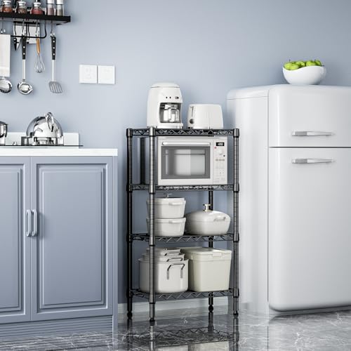 M MZG 1000 lbs 4 Tier Shelf Metal Storage Shelves Wire Rack Closet Organizers with PP Board for Garage Kitchen Bathroom Laundry Black 11.8" D x 21.7" W x 39.5" H - color: Black, size: 4 tier, 11.8" D x 21.7" W x 39.5" H