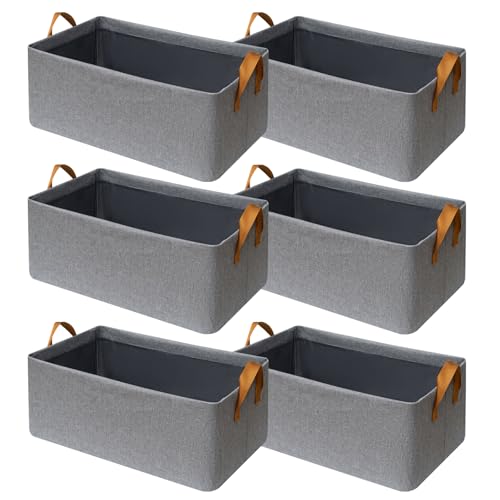 SNWDN 6 Pack Closet Cloth Storage Bins for Shelves, Medium Storage Baskets for Shelves, Fabric Bins for Closet organization with Handles（ Gray 15''L x 10''W x 8''H） - color: Grey, size: Medium（6 pack 15''L x 10''W x 8''H）