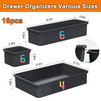 QUELIEN Desk Drawer Organizer Tray Set, 16PCS Plastic Drawer Organizer Bins for Office, Makeup, Kitchen - Gray Blue Desk Organizer with Flexible Interlocking Design for Efficient (Gray Blue, 16PCS)