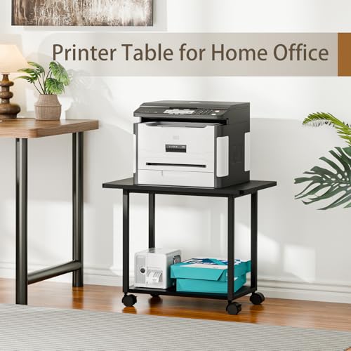 MARTY 22"x15.75" Large Under Desk Printer Stand with Storage Shelf 2-Tier Rolling Printer Cart with Wheels Printer Table for Home Office Heavy Duty Storage Rack for Scanner Fax Machine, Black - color: Black