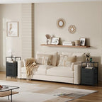 JARHETUN Nightstand Set of 2, Night Stands with Charging Station, 26.4 Inch Tall Bedside Table with Metal Shelf, Modern Side End Table with 3 Fabirc Drawers, Small Dresser for Bedroom, Black - color: Black, style: Power