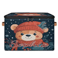 Custom Storage Basket with Name, Personalized Storage Bins with Zipper Lid, Foldable Fabric Storage Box Large capacity with Handle Red Hat Scarf Bear - color: Option 14