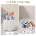 Anyoifax 360° Rotating Pen Holder 7 Slots Desk Organizer Removable Pencil Cup Plastic Art Supplies and Accessories Desktop Storage Box Caddy for Office, School, Home (White) - style: Stripe White