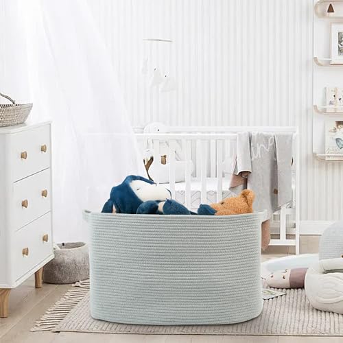 MEGASKET Extra Large Rectangle Storage Basket, 23.6" x 17" x 12" Gray Blanket Storage for Living Room, Large Soft Woven Cotton Rope Bin for Organizing, Kids Dog Wicker Toy Box Organizer - color: Gray, size: 23.6"x17"x12