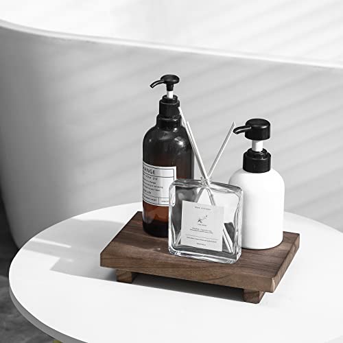 zoocatia Small Wood Tray Pedestal Stand Farmhouse Bathroom Decor Decorative Wooden Riser Kitchen Soap Dish Holder for Vanity, Counter, Sink, 9" x 5.9" - Walnut - color: Walnut, size: 9" x 5.9" x 1.6"