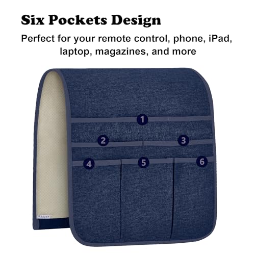Teniux Remote Control Holder Armchair Caddy for Recliner Couch, Non-Slip Armrest Organizer with 5 Pockets for Magazine, Tablet, Phone, iPad (Blue) - color: Color G- Blue