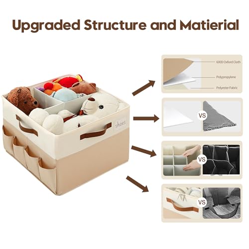 Varhomax Shoe Organizer Box 2 Pack for Closet, Fabric Shoe Storage Bin with Adjustable Dividers & Clear Cover, Holds up 16-32 Pairs of Sneakers & Sandals for Entryway, Cubby - color: Brown-Large-2 Pack