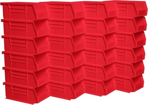 Akro-Mils 30220 AkroBins Plastic Storage Bins, Space-Saving Stackable Bins for Garage, Pantry, Craft Organization, 7" x 4" x 3", Red, 24-Pack - color: Red