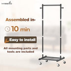 MISSLO Small Clothing Racks for Hanging Clothes 45" Short Clothes Rack with Shelves Metal Rolling Garment Rack with Wheels for Small Space, Closet, Wardrobe, Adults & Kids, Black - color: Black