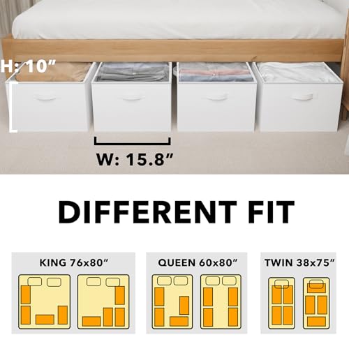 SpaceAid 4 Pack 10" High Under Bed Storage Containers, Large Underbed Storage Organizer Bins with Lids for Bedroom, Dorm, Clothes, Closet Organization, Bed Sheets and Blankets (White) - color: White