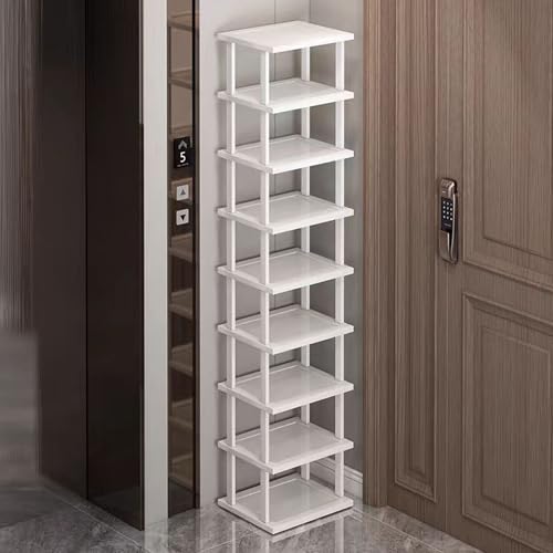Bamboo Shoe Rack 12 Tier- Vertical Shoe Rack for Small Spaces, Tall Narrow Shoe Rack Organizer for Closet Entryway Corner Garage and Bedroom,Skinny Shoe Shelf with Free Stackable DIY White Storage - color: White, size: 12-tier