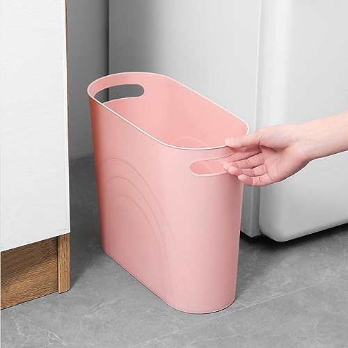 rejomiik Small Trash Can, 3.5 Gallon Slim Garbage Can Plastic Waste Basket with Handles Container Bin for Narrow Spaces Bathroom, Bedroom, Kitchen, Office at Home, Rosette Pink - color: Rosette Pink, size: 1 pack