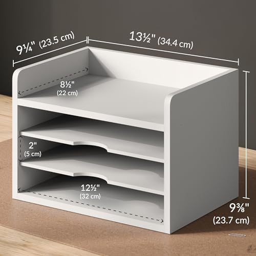 Ballucci File Organizer, 4-Tier Office Desk Organizer, Open Top Wood Paper Organizer for Classroom, Desktop Mail Sorter Paper Tray, White - color: White, size: 4 Tier