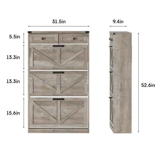 Halitaa Shoe Cabinet with 3 Flip Drawers & 2 Drawers,Freestanding Shoe Storage Cabinet for Entryway,Farmhouse Narrow Slim Organizer Rack for Foyer,Hallway,Grey - color: Grey, style: 3-Drawers