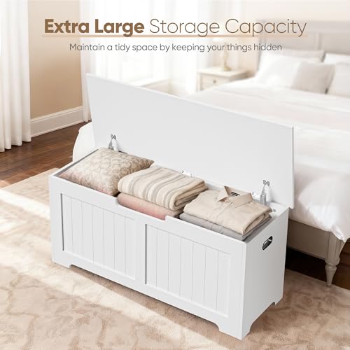 JungleA 39.4" Storage Chest Trunk,Large Wooden Storage Box Organizer Shoe Blanket Bench with 2 Safety Hinges,Supports 288 lb,Easy Assembly,for Entryway,Bedroom,Living Room,White - color: White, size: 39.4"