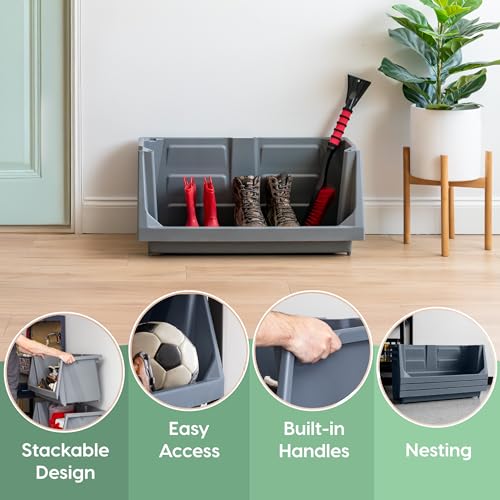 IRIS USA Open Front Storage Bins, Jumbo, Heavy Duty Garage Storage, Stackable Storage Bins, Tools Hardware Hose Household Product Sporting Goods, Wide Open Front, Interlocked Secure Stacking, Gray - size: Jumbo - 1 Pack