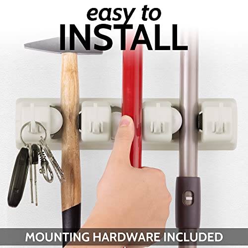 Zulay Home Mop and Broom Organizer Wall Mount - Easy to Install Mop and Broom Holder Wall Mount for Storing Cleaning Supplies - Organizer Utility Racks Mop Holder and Broom Hanger (3 Slots, White) - color: White, size: 3-Slot