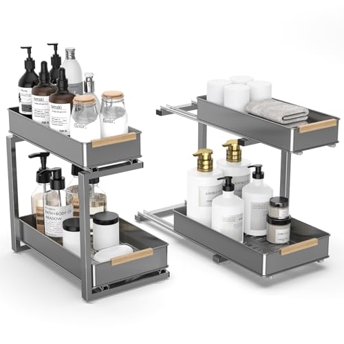 AndUp Under Sink Organizer, 2 Tiers Pull Out Bathroom Organizers and Storage, Slide Out Cabinet Organizer Shelf for Kitchen Bathroom, Multi-Purpose Collection Organizer Drawer Shelf (Gray, 2pcs) - color: Gray, size: 2pcs