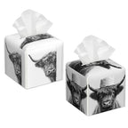 2 Pcs Tissue Box Cover Square,Funny Highland Cow Tissue Box Holder Leather Facial Paper Organizer Dispenser for Bathroom Kitchen Bedroom Night Stand Office Desk - color: Funny Highland Cow