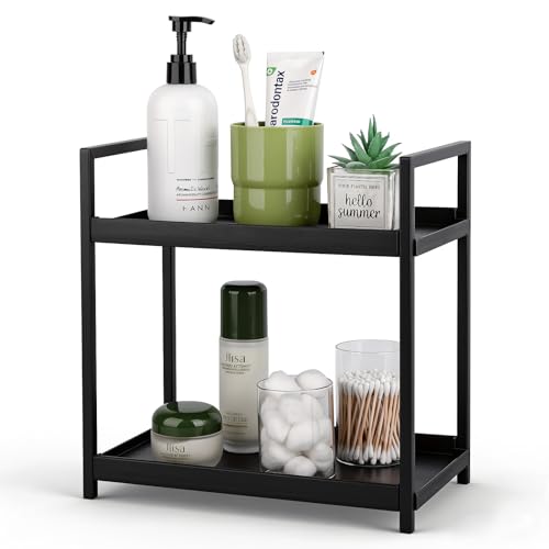 Anyoifax Bathroom Counter Organizer 2 Tier Vanity Storage Countertop Shelf Makeup Organizer Perfume Tray Skincare Holder for Sink, Dresser, Kitchen, Small Black - color: Black, size: Small